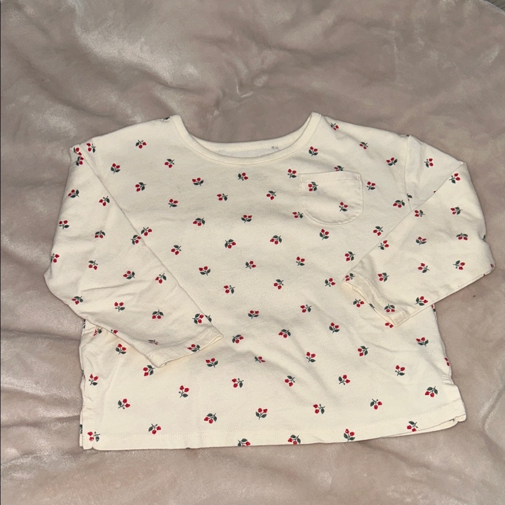 Carter's Cream Long Sleeve Shirt with Red Floral Pattern